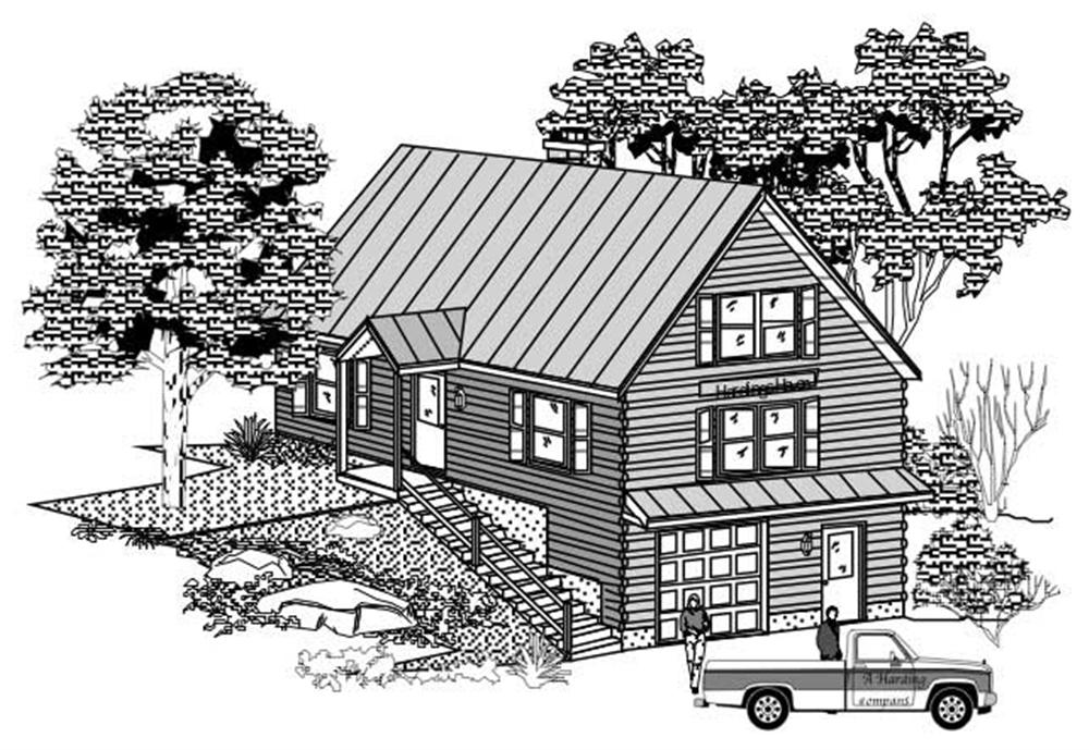 This image shows the black and white front elevation of these Country Home Plans.