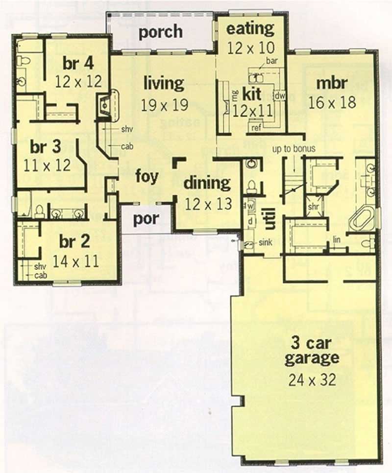 Floor Plan First Story of Ranch Plan #113-1019