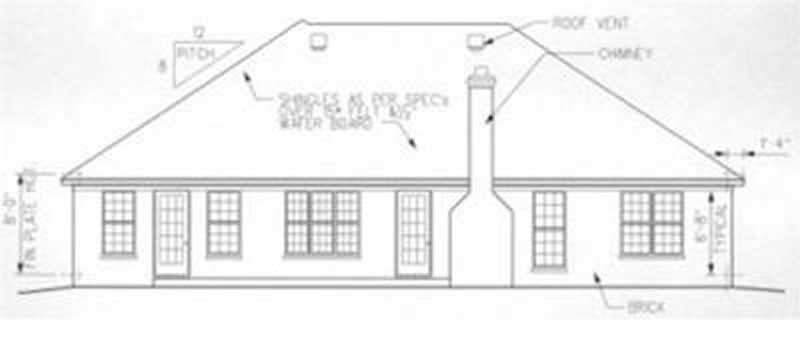 Home Plan Rear Elevation of this 3-Bedroom,1617 Sq Ft Plan -113-1028