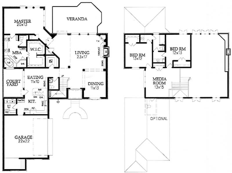 Floor Plan First Story of European Plan #113-1079