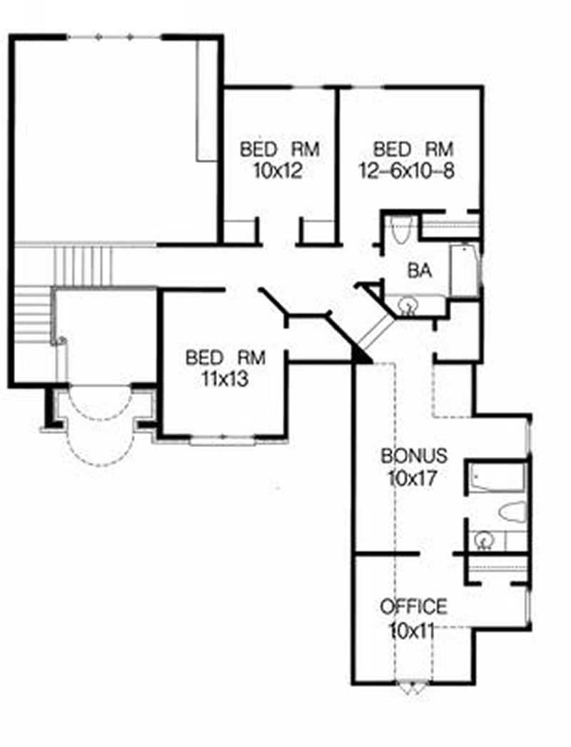 Floor Plan Second Story of European Plan #113-1080