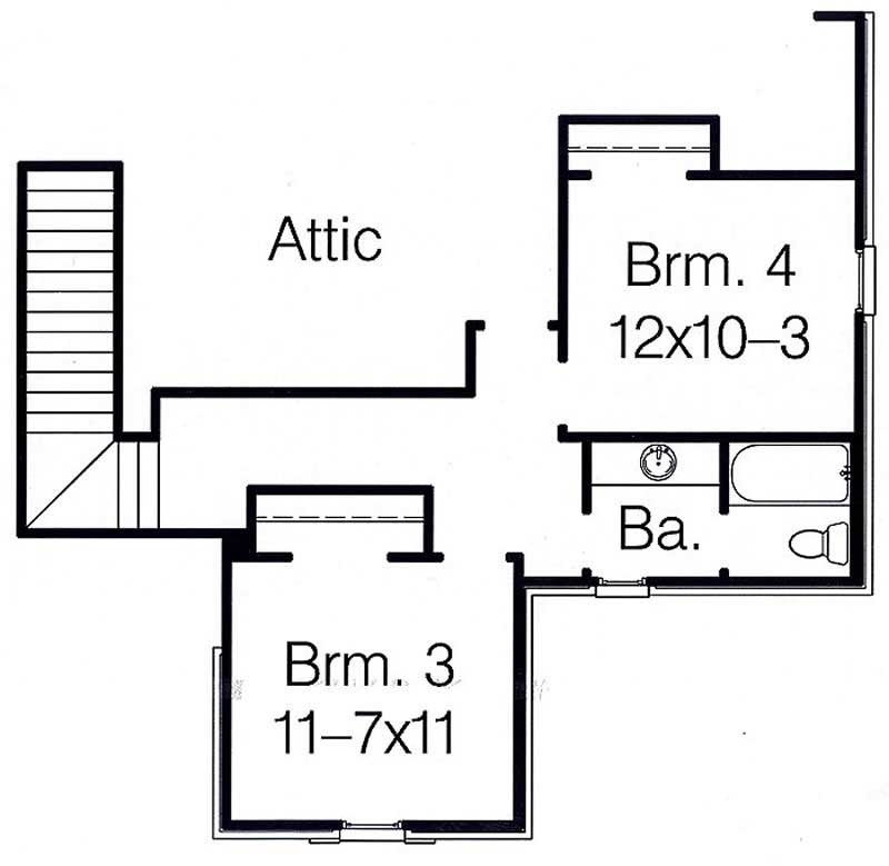 Floor Plan Second Story of French Plan #113-1096