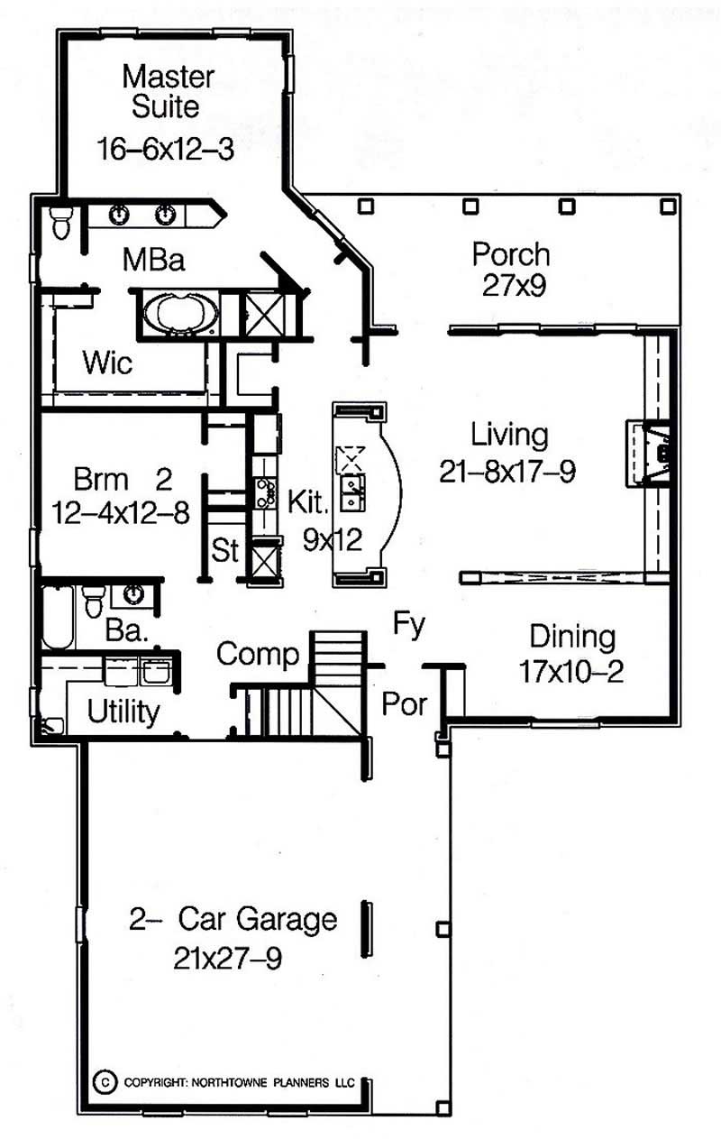 Floor Plan First Story of French Plan #113-1097