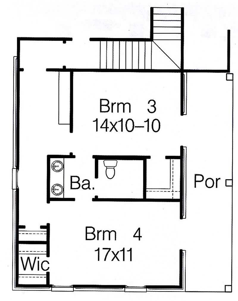 Floor Plan Second Story of French Plan #113-1097