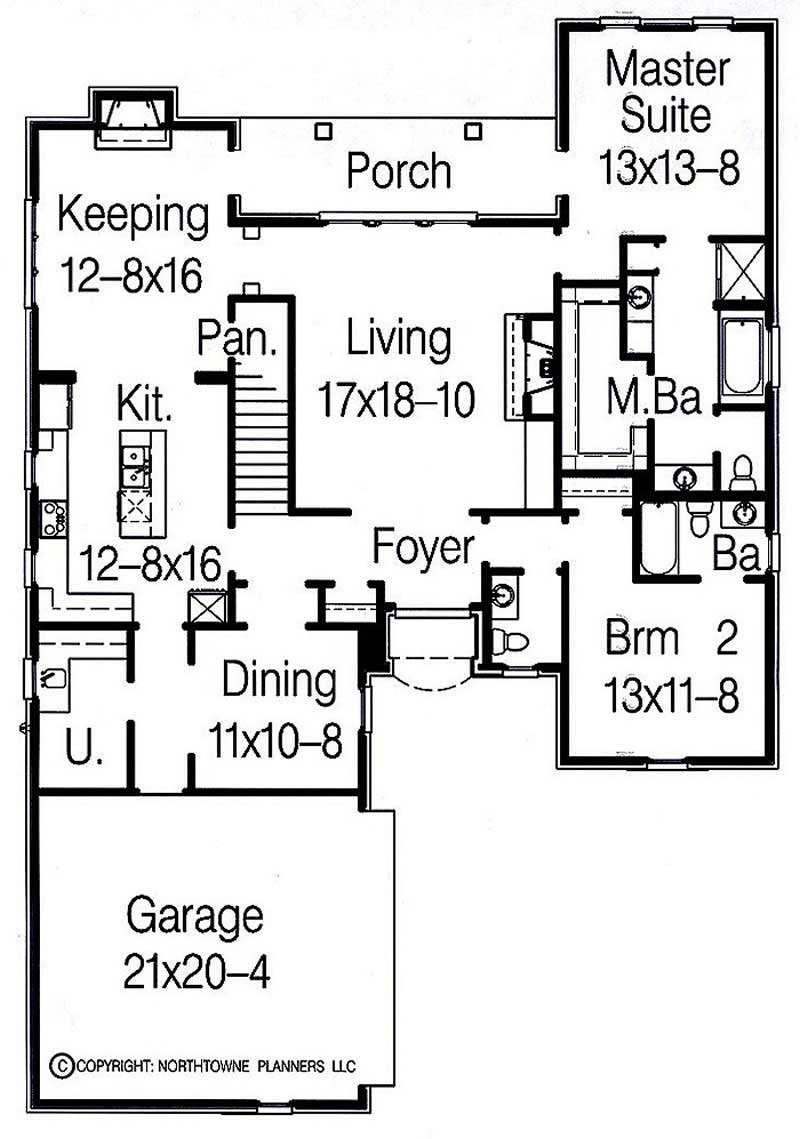 Floor Plan First Story of French Plan #113-1107