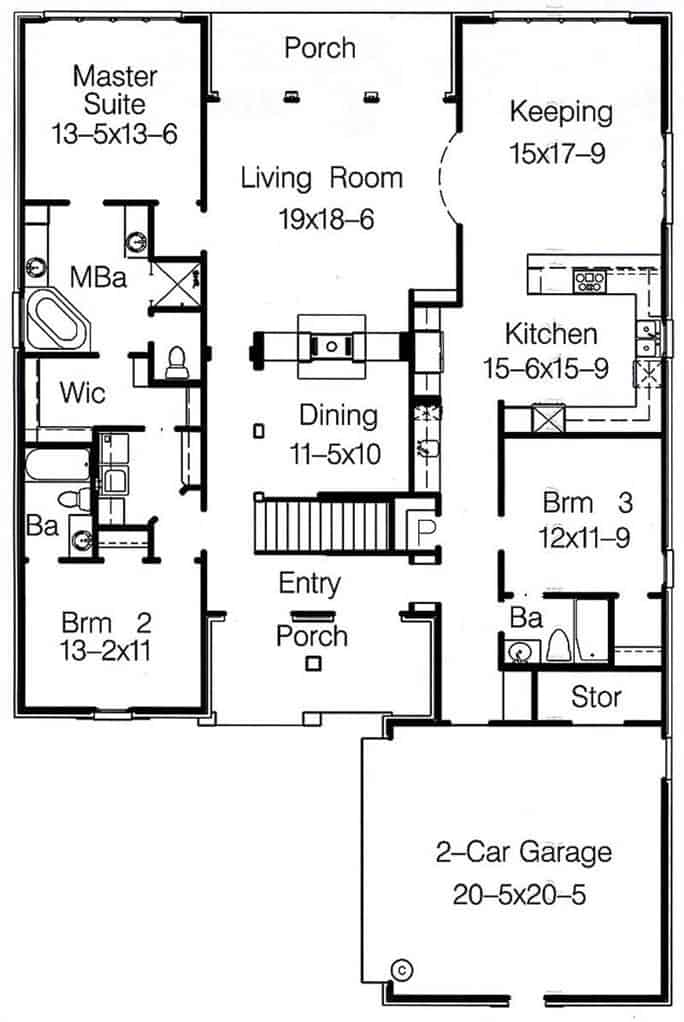 Main Level of Colonial Plan #113-1109
