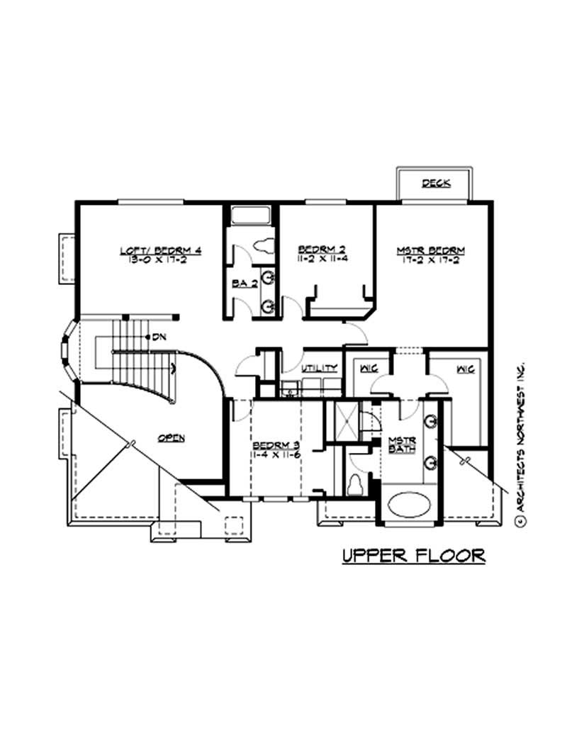 Floor Plan Second Story of Craftsman Plan #115-1020
