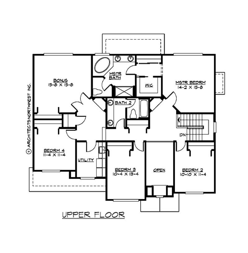 Floor Plan Second Story of Shingle Plan #115-1022