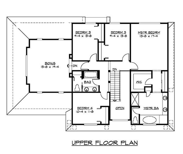 Floor Plan Second Story of Colonial Plan #115-1024