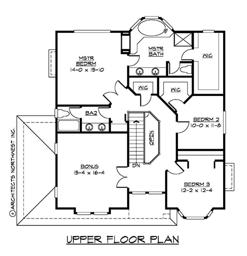 Floor Plan Second Story of Craftsman Plan #115-1048