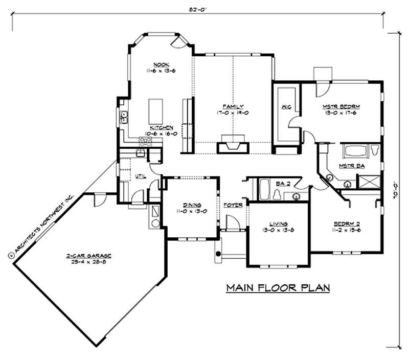 Floor Plan First Story of Ranch Plan #115-1116