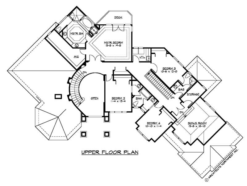 Floor Plan Second Story of European Plan #115-1166