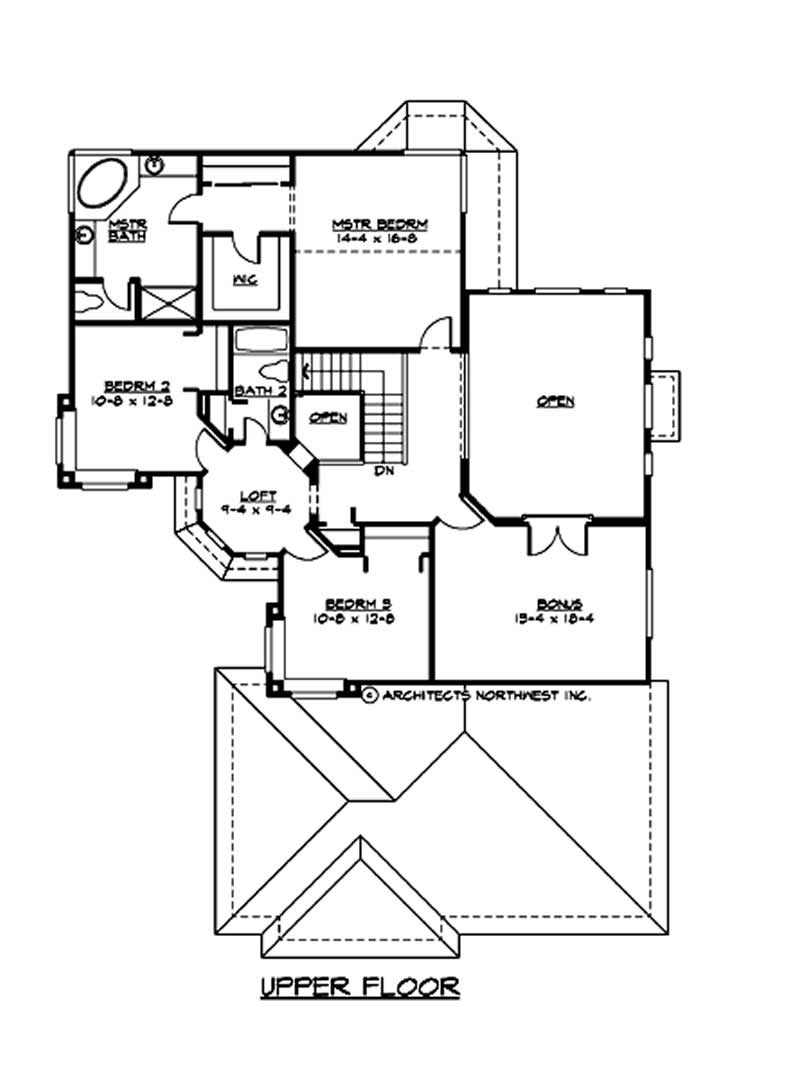 Floor Plan Second Story of European Plan #115-1171