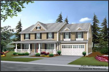 4-Bedroom, 3278 Sq Ft Country Home Plan - 115-1184 - Main Exterior