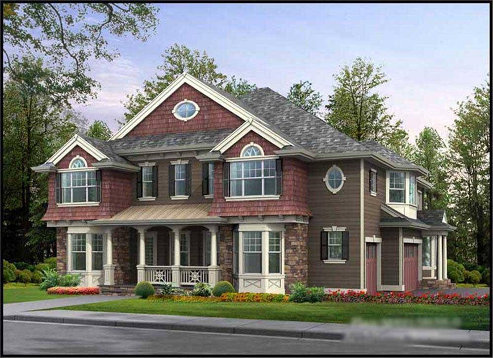 Front elevation of Luxury home (ThePlanCollection: House Plan #115-1196)