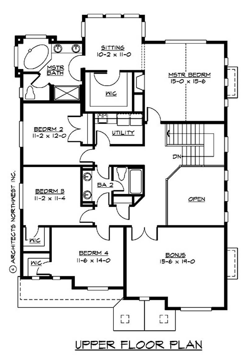 Floor Plan Second Story of Traditional Plan #115-1216