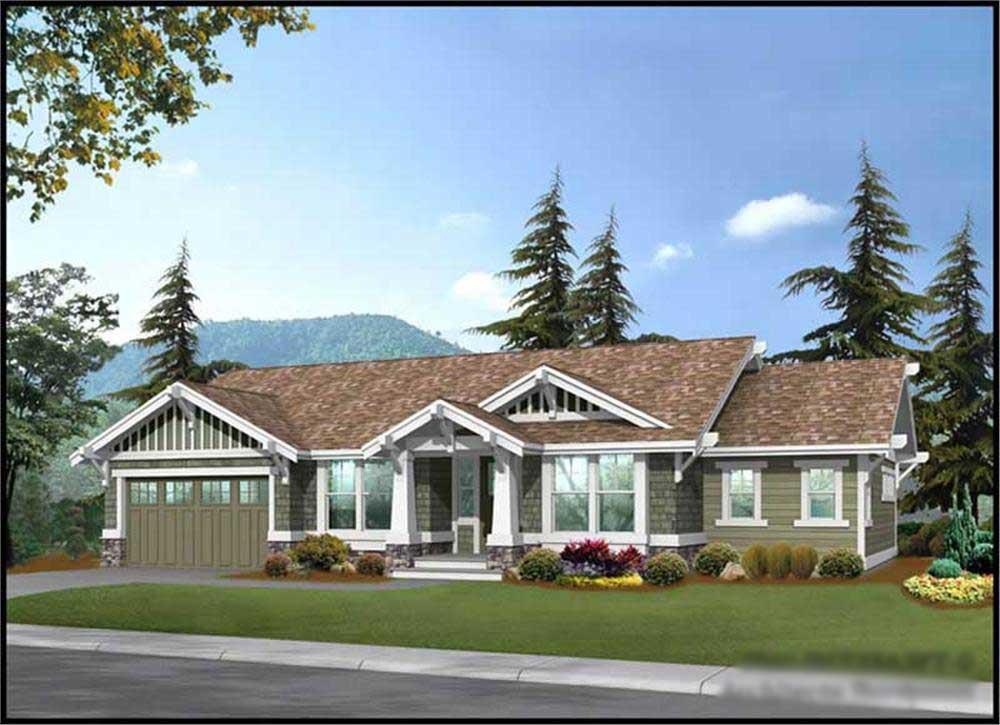Front elevation of Craftsman home (ThePlanCollection: House Plan #115-1238)
