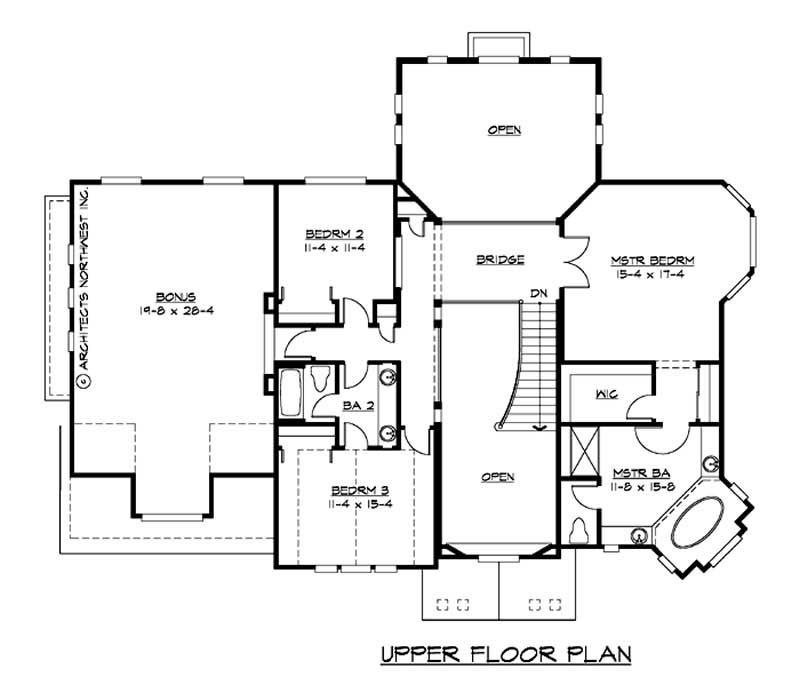 Floor Plan Second Story of European Plan #115-1289