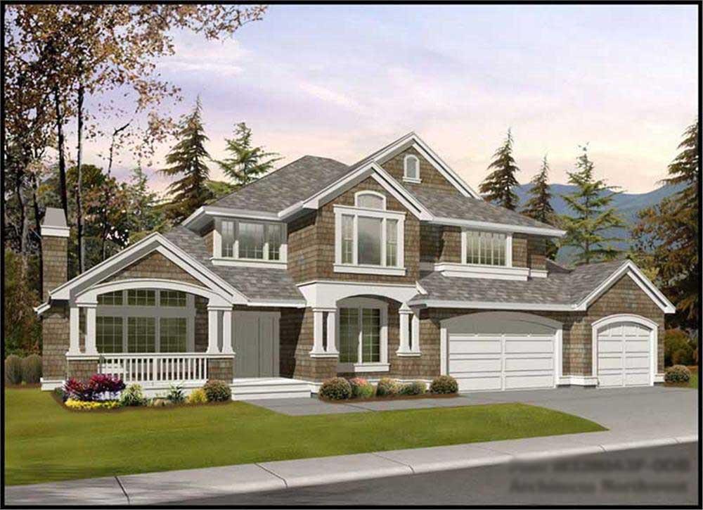 Front elevation of Shingle home (ThePlanCollection: House Plan #115-1319)