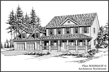 4-Bedroom, 3080 Sq Ft Country Home Plan - 115-1321 - Main Exterior