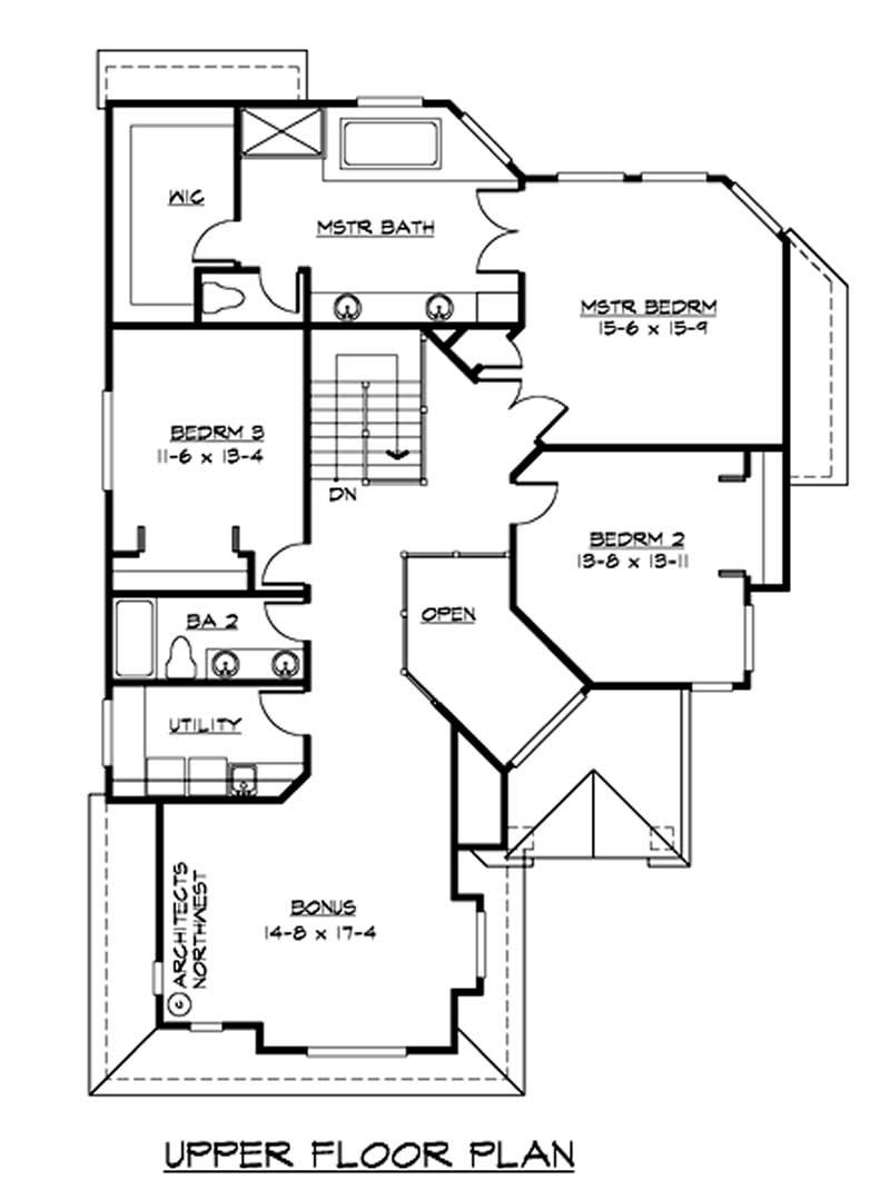 Floor Plan Second Story of European Plan #115-1341