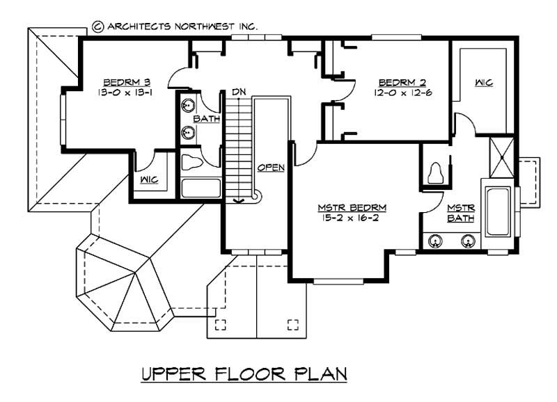 Floor Plan Second Story of European Plan #115-1389