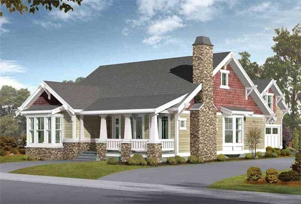 Front elevation of Bungalow home (ThePlanCollection: House Plan #115-1434)