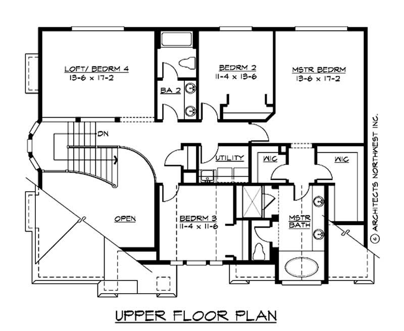 Floor Plan Second Story of Traditional Plan #115-1435