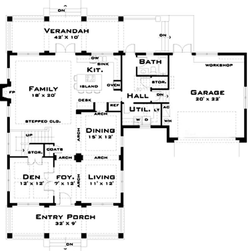 Floor Plan First Story of Ranch Plan #116-1068