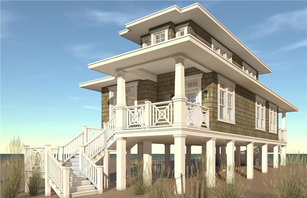 Color rendering of Beachfront home plan (ThePlanCollection: House Plan #116-1089)