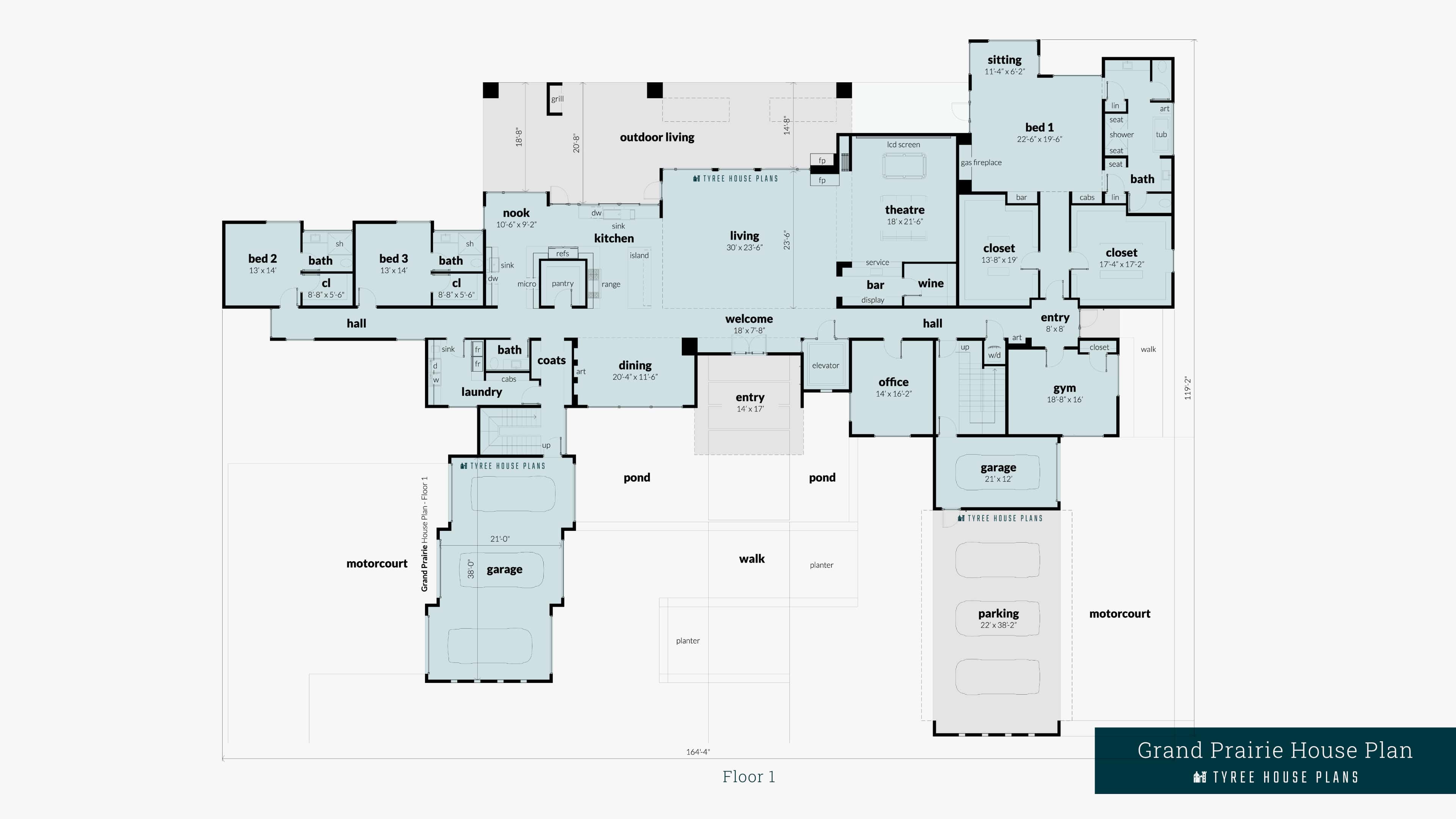 Main Level of Modern Plan #116-1130