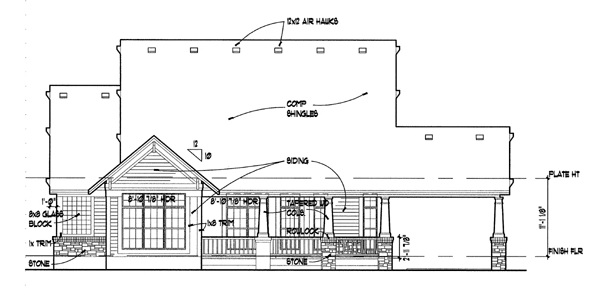 Home Plan Rear Elevation of this 3-Bedroom,1657 Sq Ft Plan -117-1001