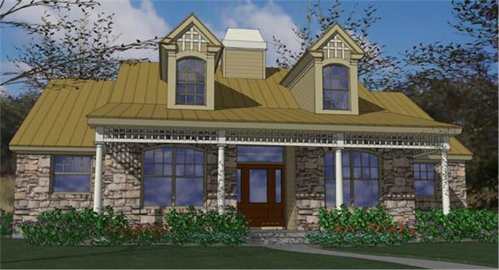 Color rendering of Texas Style home plan (ThePlanCollection: House Plan #117-1008)