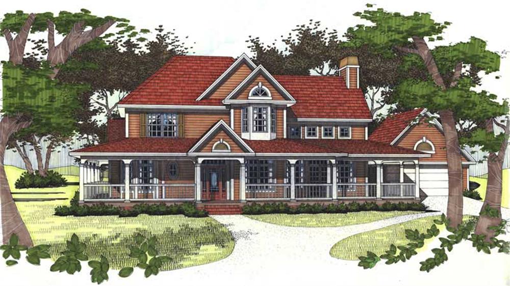 Front elevation of Farmhouse home (ThePlanCollection: House Plan #117-1027)