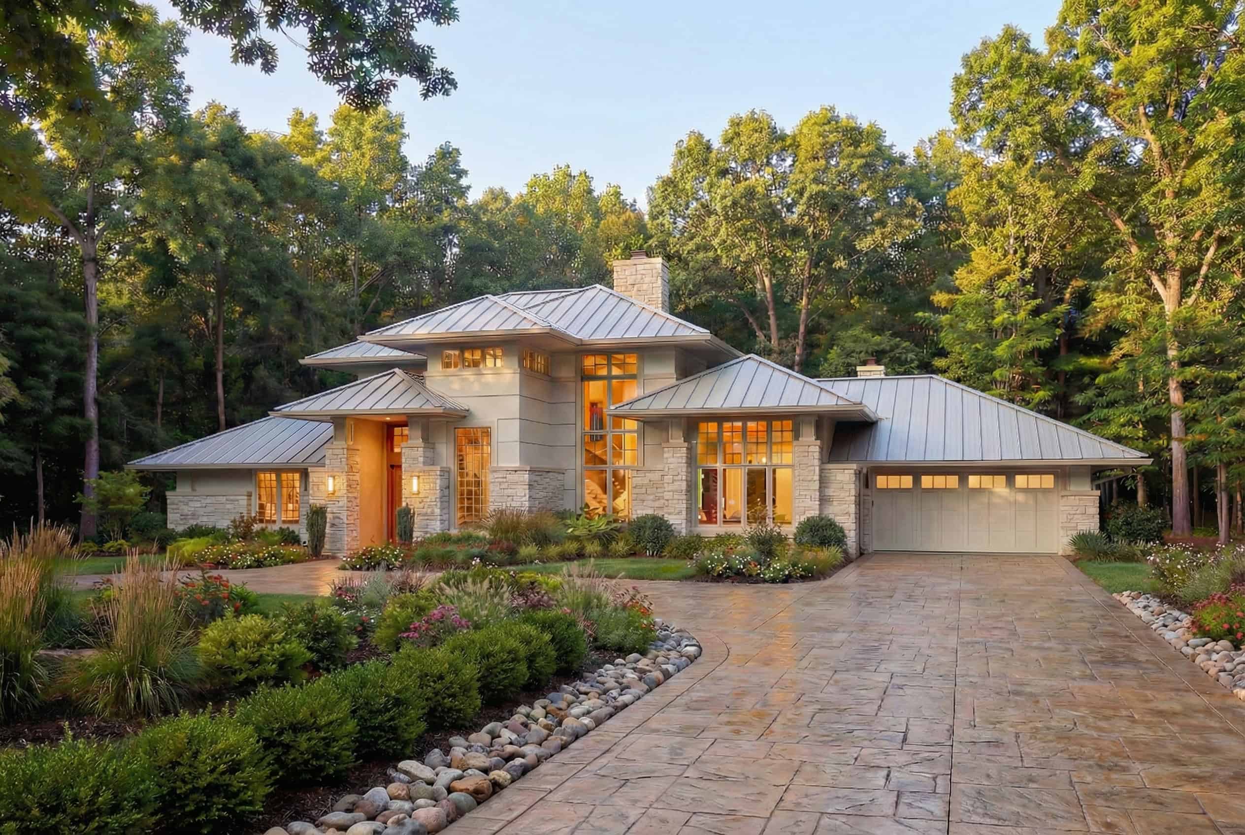 Front elevation of Prairie home (ThePlanCollection: House Plan #117-1041)