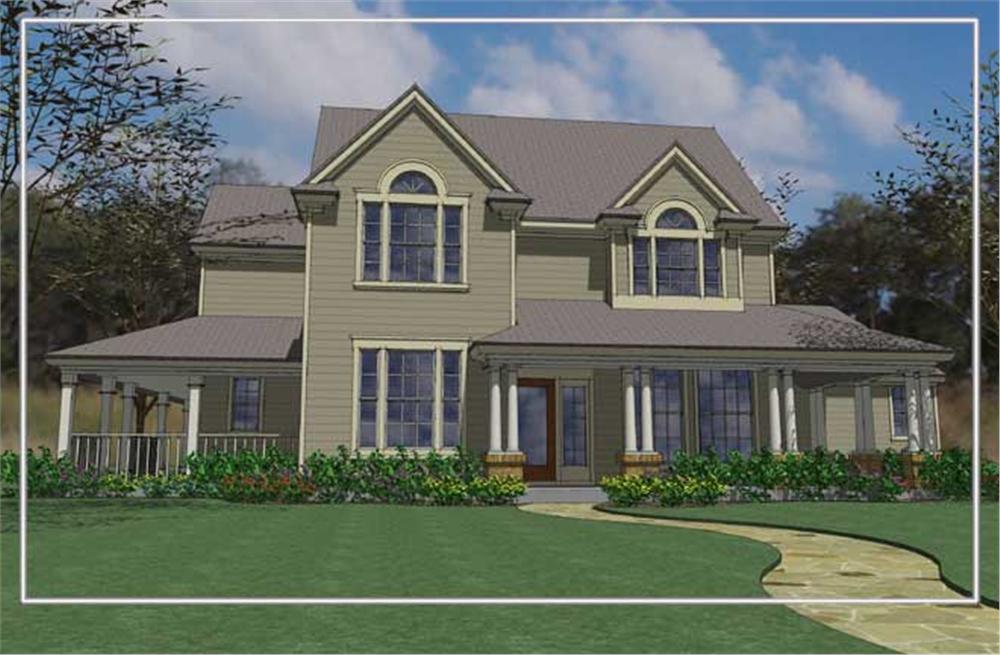 Front elevation of Farmhouse home (ThePlanCollection: House Plan #117-1046)