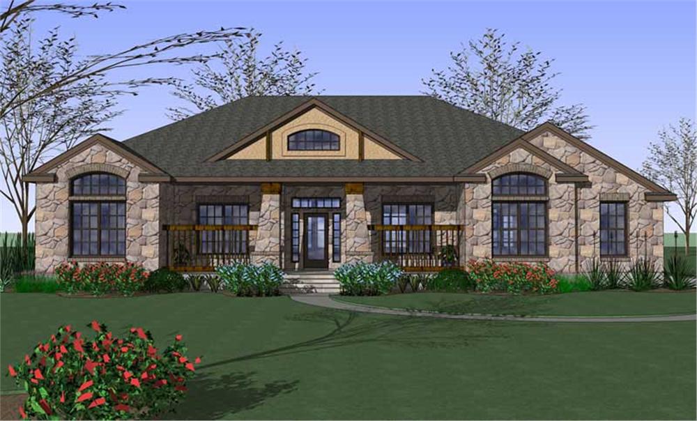 Front elevation of Ranch home (ThePlanCollection: House Plan #117-1074)