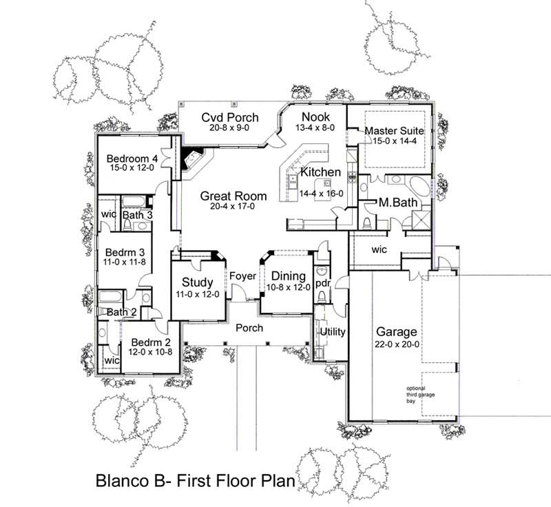 Floor Plan Main Level of Ranch Plan #117-1084