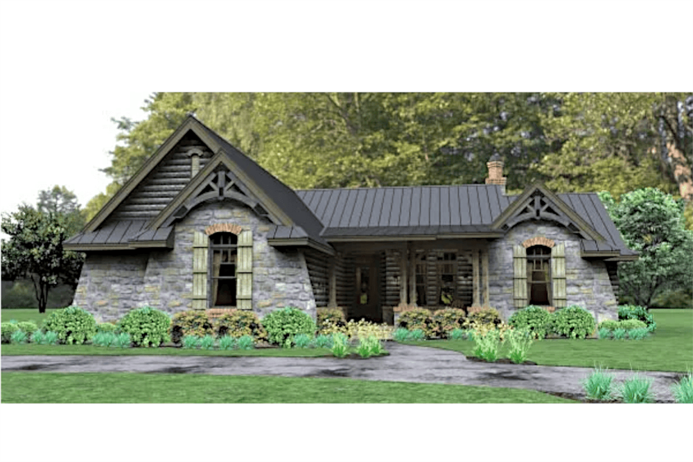 Front elevation of cottage ranch (ThePlanCollection: House Plan #117-1112)