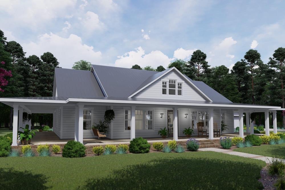 Photo-realistic color rendering of Country home plan (ThePlanCollection: House Plan #117-1127)