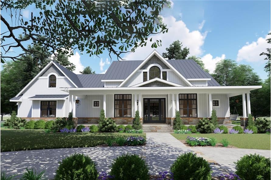 Transitional Farmhouse style home (ThePlanCollection: Plan #117-1132)