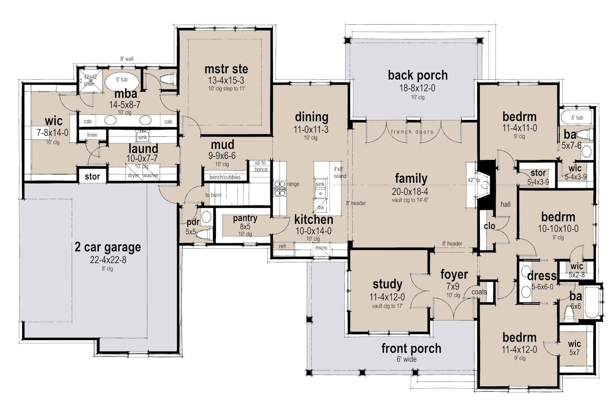 Main Level of Farmhouse Plan #117-1151
