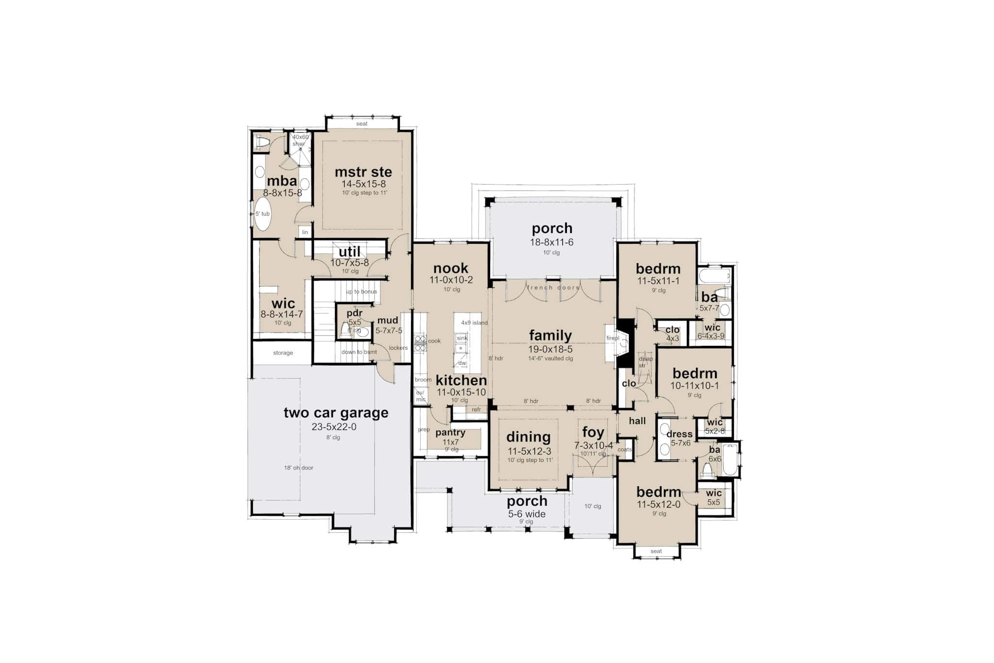Main Level of Farmhouse Plan #117-1155
