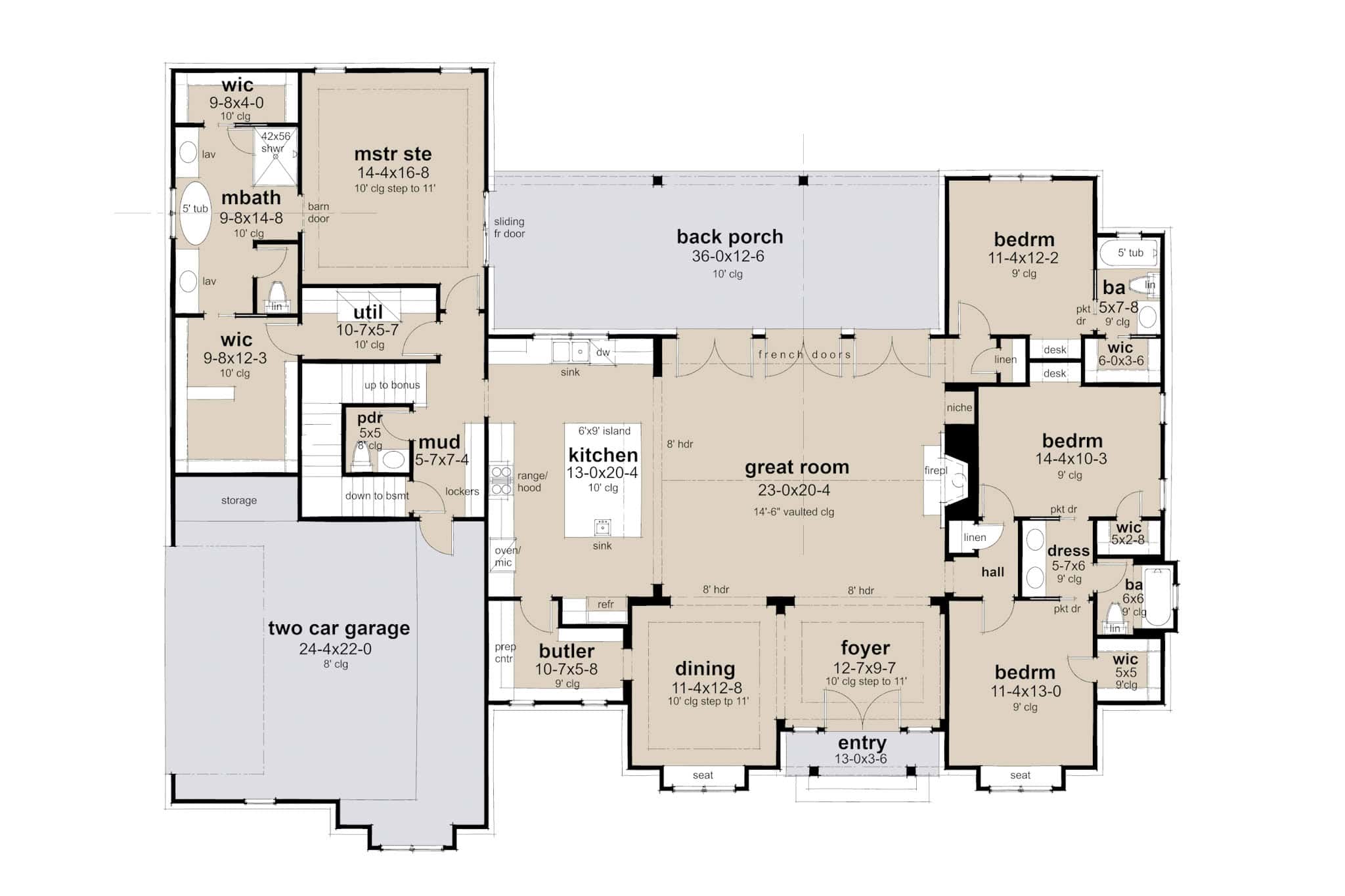 Main Level of Modern Farmhouse Plan #117-1156