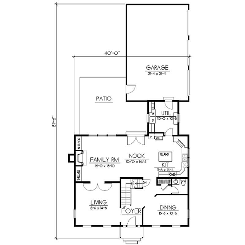 Floor Plan First Story of Colonial Plan #119-1006