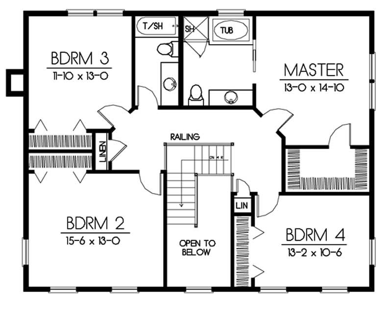 Floor Plan Second Story of Colonial Plan #119-1006