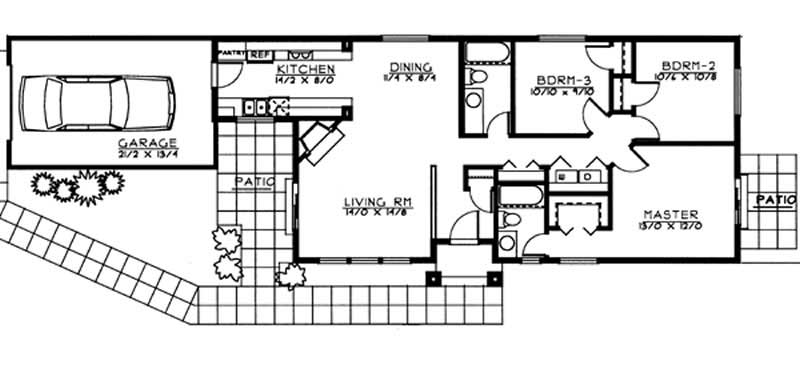 Floor Plan First Story of Ranch Plan #119-1016