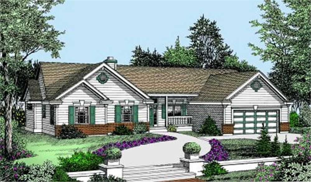 Front elevation of Ranch home (ThePlanCollection: House Plan #119-1025)