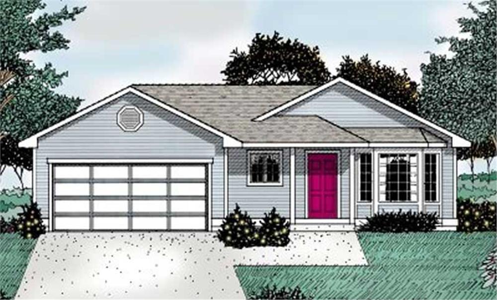 Front elevation of Ranch home (ThePlanCollection: House Plan #119-1042)