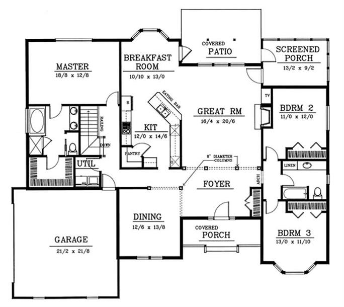 Contemporary Floor Plan 3 Bedrms 2 Baths 2200 Sq Ft 119 1069